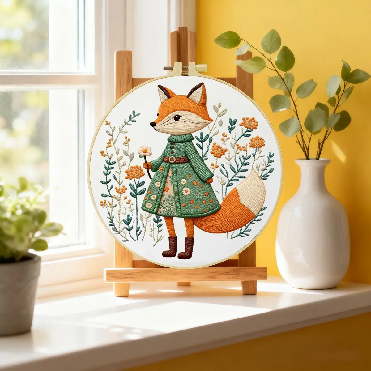 1 Stück 20x20 cm/15x15 cm 7,87/6,3 Zoll Rotes Hirsch Stickerei Starter-Kit DIY-Kit Stickerei-Set für Anfänger – Detail 1