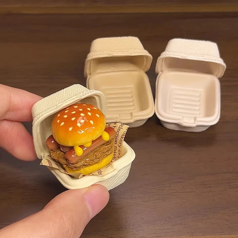 Mini American Hot Dog Cheese Burger Refrigerator Stickers Simulation Packaging Box Hamburger Magnetic Decorative Stickers