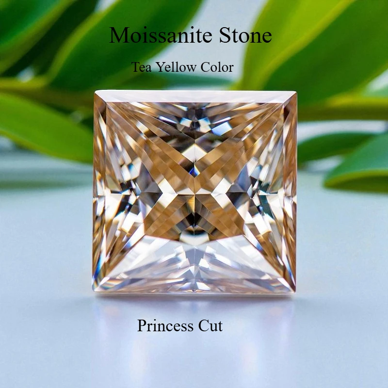 

Moissanite Stone Princess Cut Natural Tea Yellow Color Wholesale DIY Charms Ring Necklace Earrings Materials with Certificate