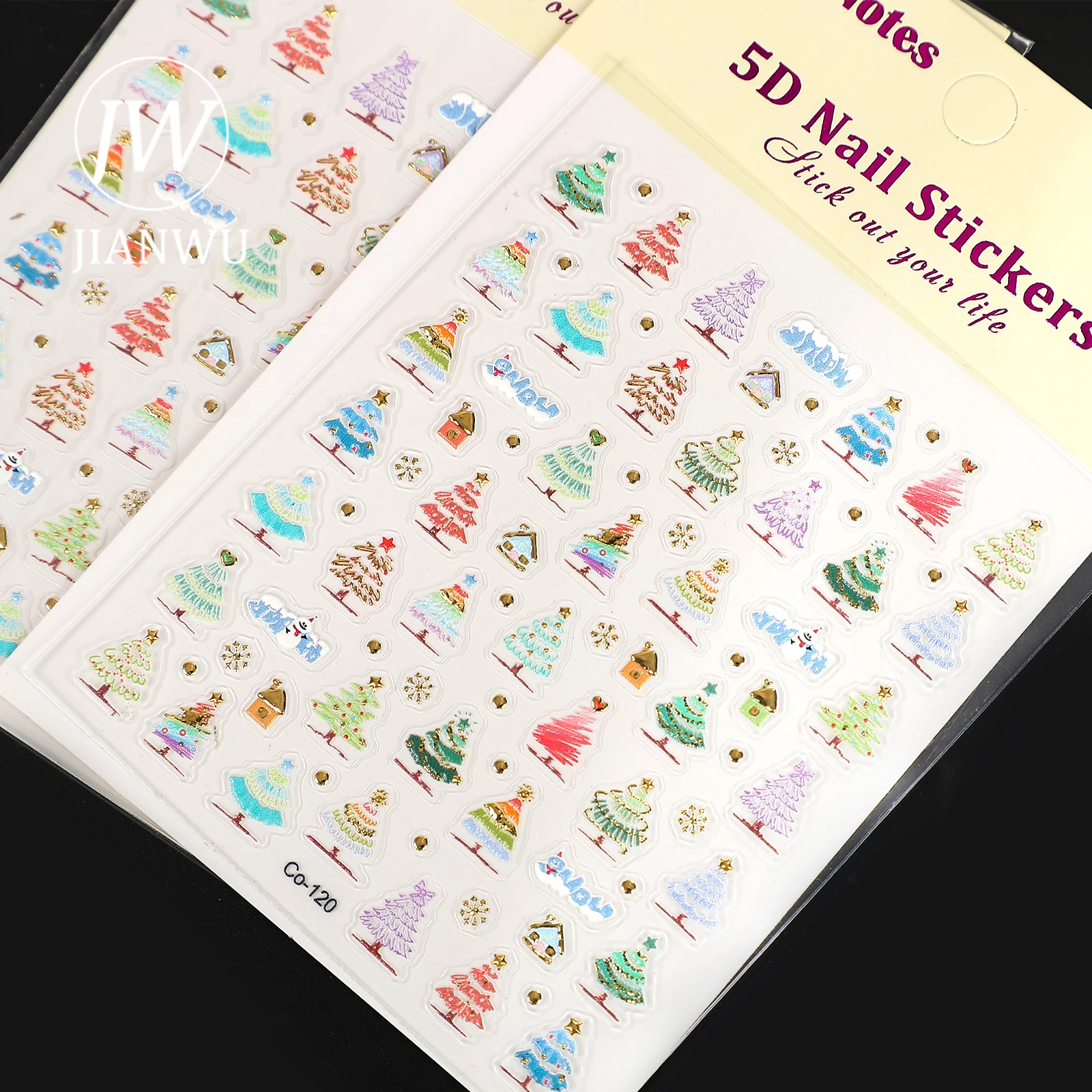 JIANWU 2 Pcs/set Kawaii Christmas Tree Landscape 5D Relief Nail Patches Material Collage Sticker Creative Journal Stationery