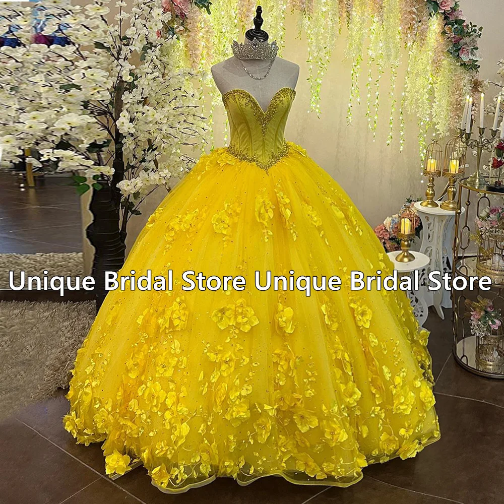 Vestido de baile de quinceañera, corsé, vestidos de fiesta de cumpleaños, cuentas de corazón, flores 3D, encaje de tul dulce, 15 años