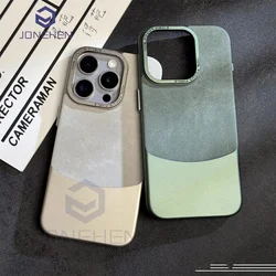 Luxury Creative Splicing Fiber Fabric Hybrid Aluminum Case For iPhone 15 14 13 12 16 Pro Max 15 Plus Soft Shockproof Back Cover