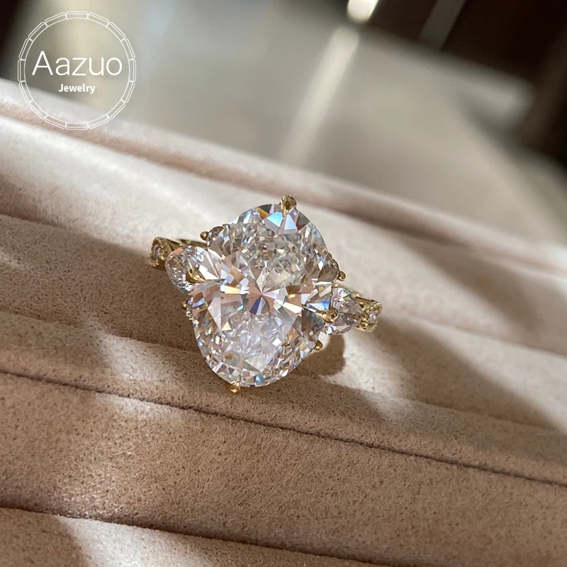 Aazuo Luxury 18K Lab Diamond Jewerly White Gold Classic 6.0ct Big Oval Engagement Rings Upscale Trendy Senior Party Fine Jewelry
