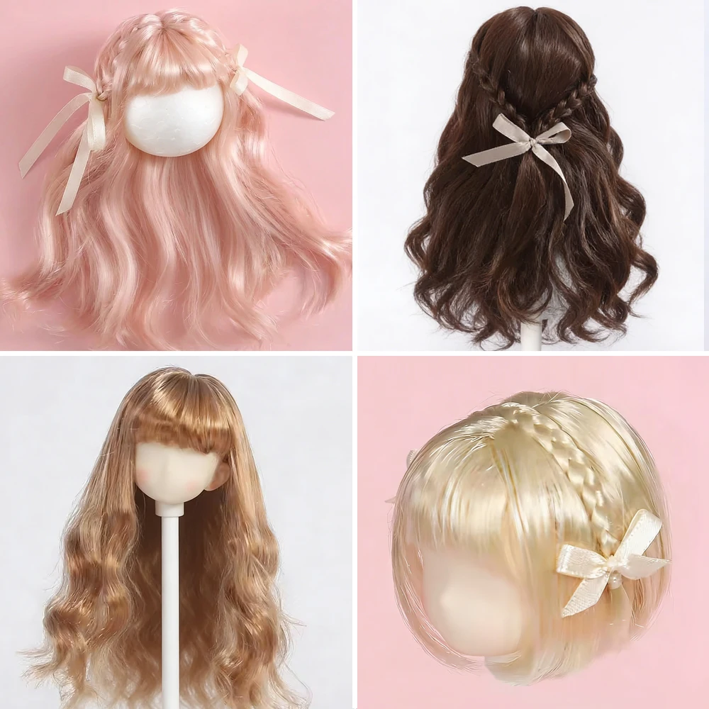 

1/6BJD wig milk silk soft fake hair bangs long hair bow wavy curly short hair for SD DD yosd doll wig doll accessories