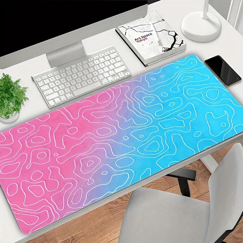 CIFBUY Large Pink Blue Lines Mouse Pad Anti-Slip Durable Rubber Stitched Edge Desk Mat for Home Office Gaming Decor Gift