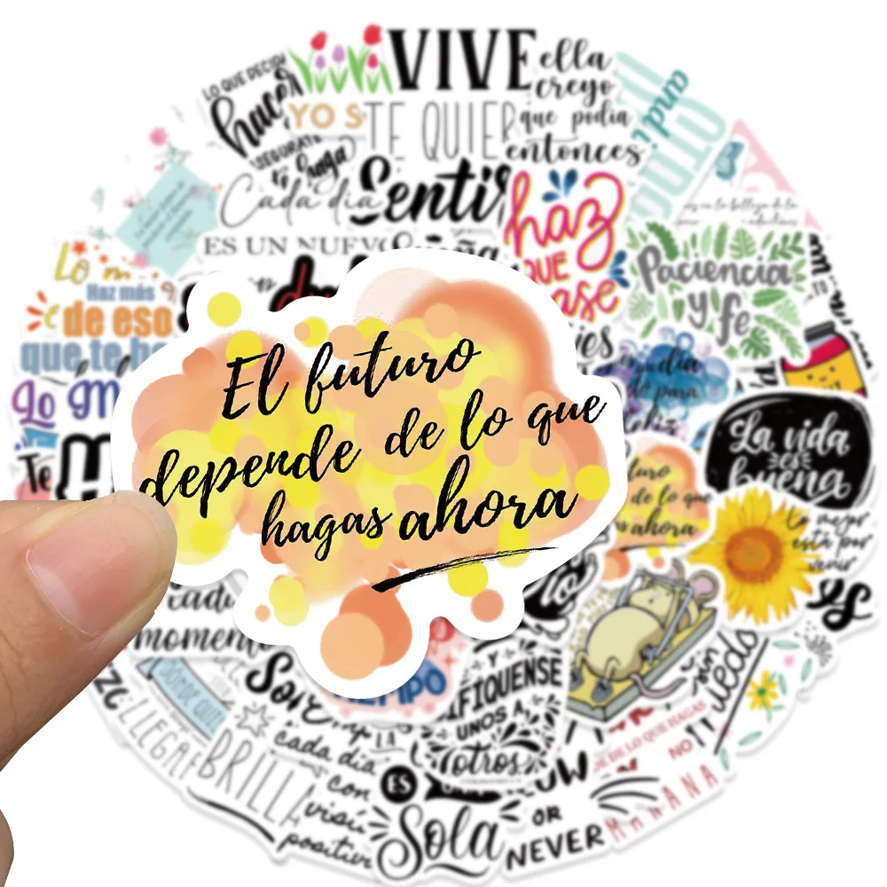 

10/30/50pcs Creative Spanish Inspirational Stickers Cartoon Motivational Phrase Sticker Scrapbook Phone Guitar Decals Decoration