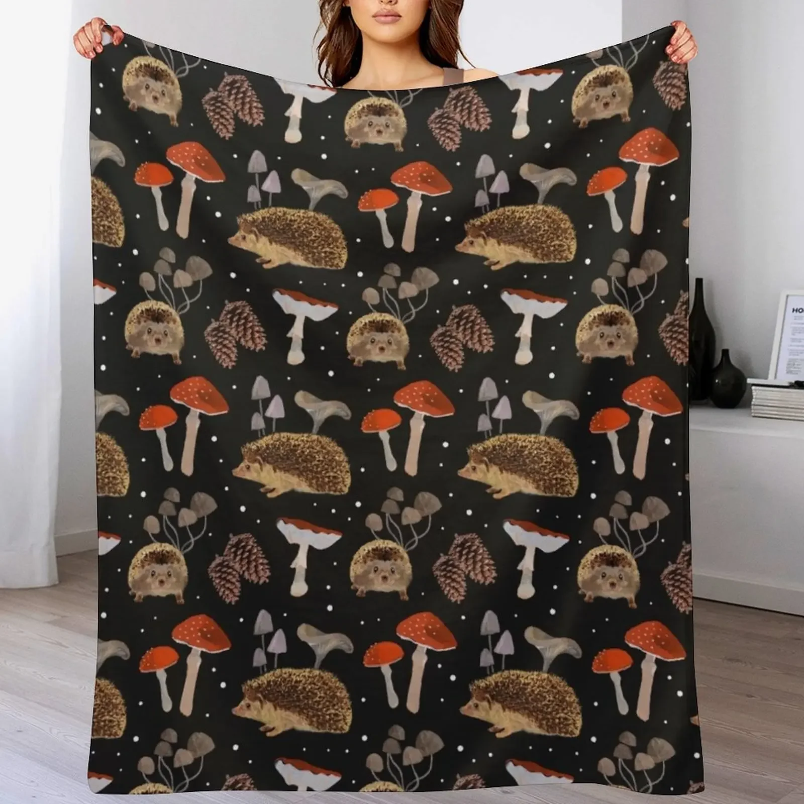 

Hedgehogs and Mushrooms Throw Blanket Luxurious Soft Blanket Holiday Gift for Family