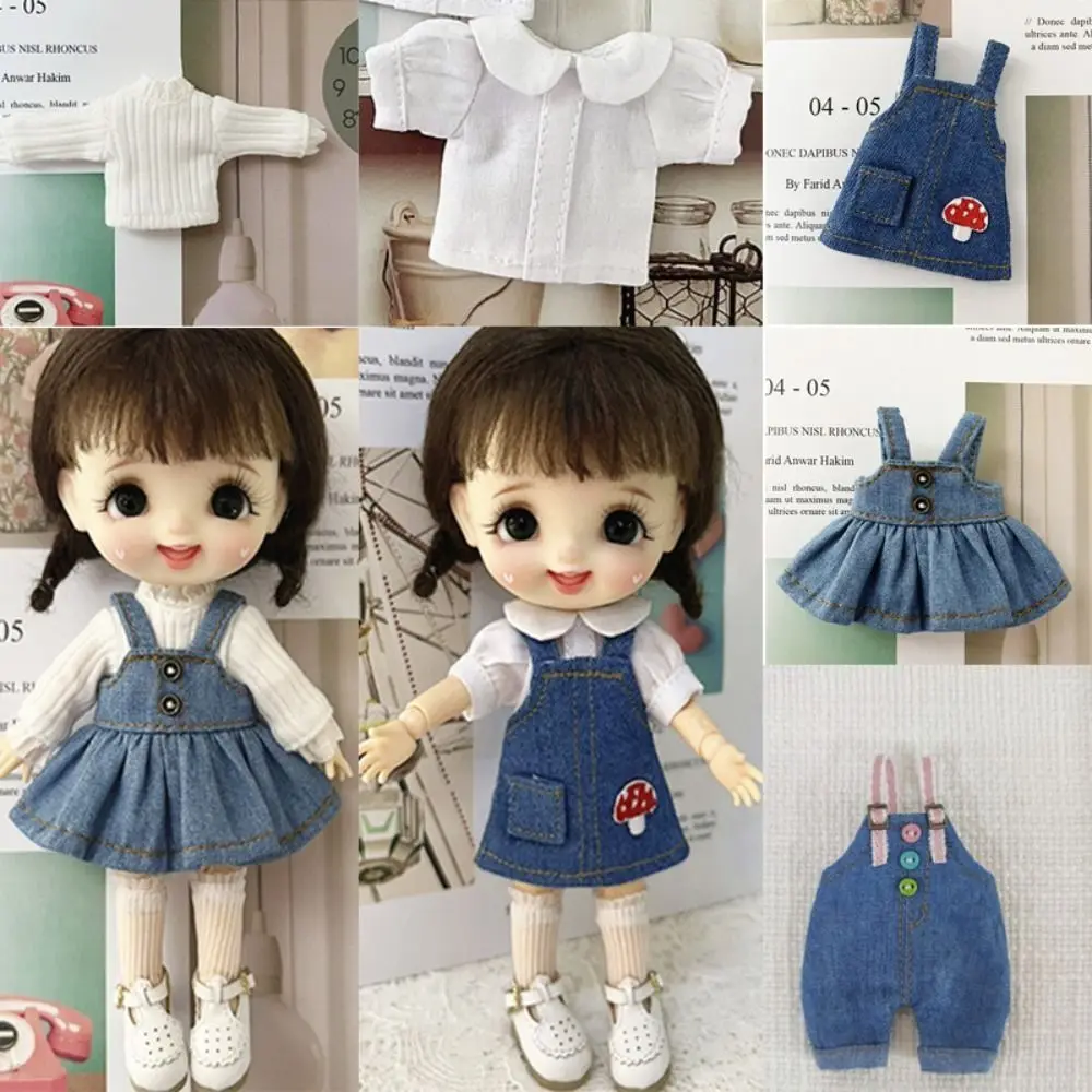 Camiseta, accesorios para muñecas Bjd, pantalones con tirantes, juguetes para niños, falda con tirantes, vestido para muñeca, suéter, ropa para muñeca OB11, pantalones vaqueros para muñecas