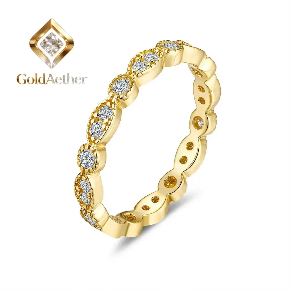 

GoldNouveau 18K Solid Gold Women's Row Ring with Moissanite Diamond ring 100% Real Gold Enclosure Design