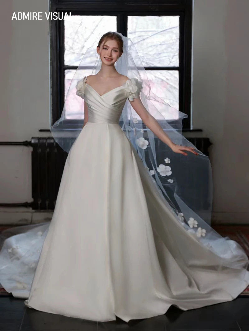 Wedding Dress A-Line  Satin V Neck With Split Customized Plus Sizes with 3D Flowers Vestidos De Novias 2024