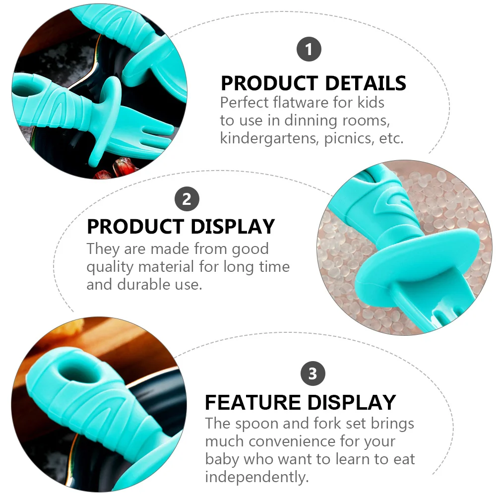 

Набор детских ложек и вилок, прочный силиконовый материал для развития координации рук и глаз, идеально подходит для детских пикников