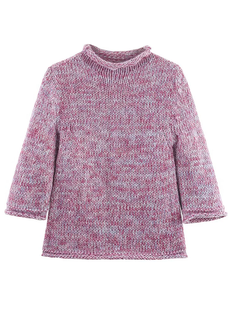 HH المرأة الخريف مرونة البلوز طويلة الأكمام البلوز المرأة عادية فضفاض محبوك الشارع الشهير القمم الياقة المستديرة سترة القمم