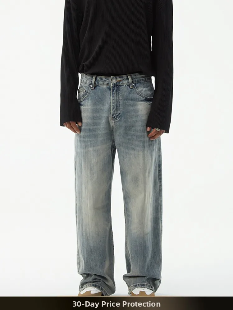 

American Retro Waed adient Straight Leg Jeans Summer Street Versatile Casual Wide Leg Pants for Couples Youth Faion