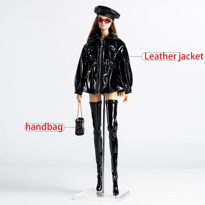 New Listed 1/6 Doll Toy Clothe 30cm Supermodel Doll Clothing COOL GIRL Series Leather Coat Denim Skirt Sunglasses DIY Accessorie