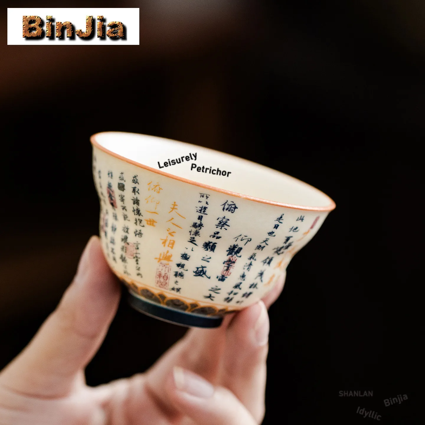 74ml Handwritten Poems Teacup Handmade Tea Bowl Cute Cup Tea-tasting Personal Cup Jianzhan Master Cups Drinkware Ornaments