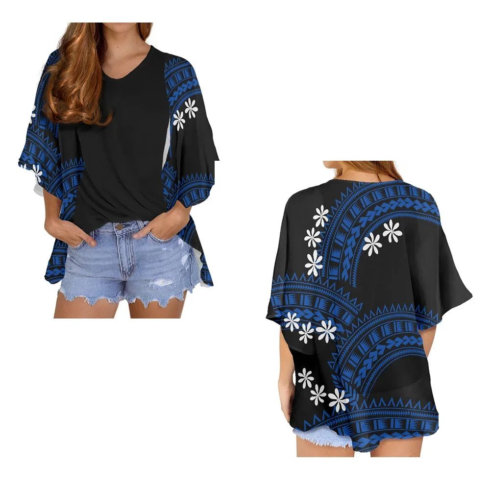 Casual Chiffon Kimono Cardigan 2023 Polynesian Tribal Clothing Hibiscus Samoan Fiji Print Summer Loose Beachwear Bikini Cover