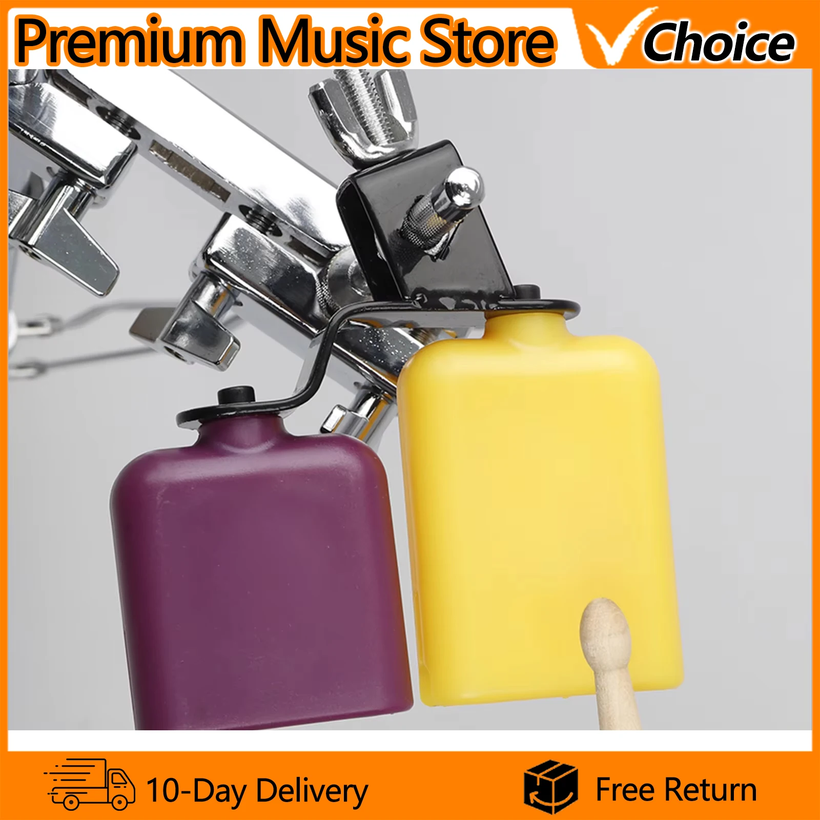 Double Sambago Bell Latin Music Yellow Purple Cowbell High Low Sound Knocker Drum Percussion Instrument Part Accessories