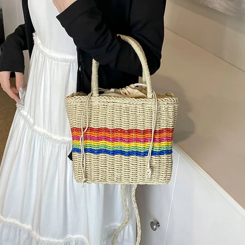 Retro Rattan Woven Handbag Satchel Women Summer Beach Bag Tote Handwork  Straw Bag Seaside Holiday Female Shoulder Crossbody Bag