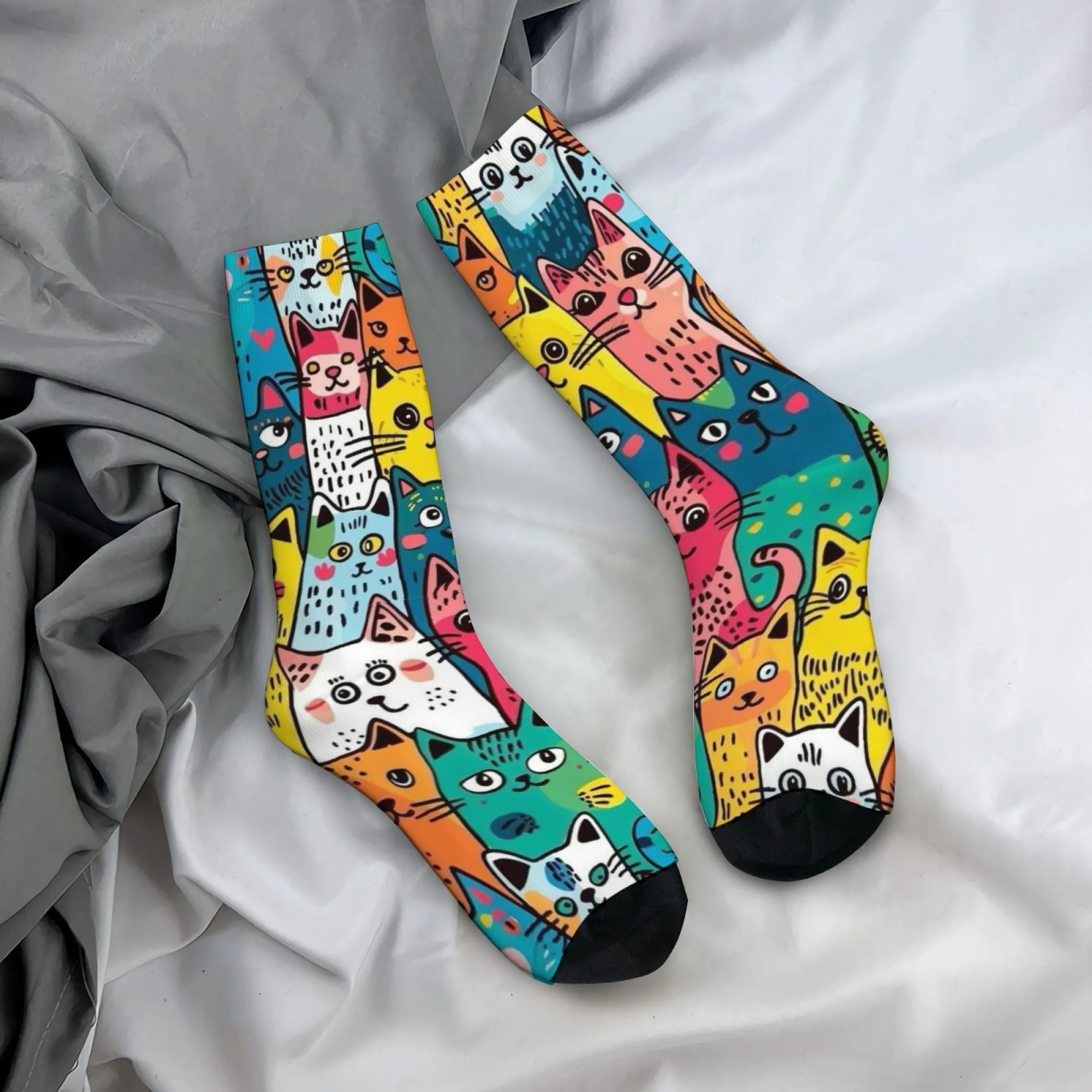

Cute Cartoon Cat Happy Men's Socks Harajuku Style Novelty Funny Hip-Hop Socks Comfortable Breathable Casual Sports Fashion Socks