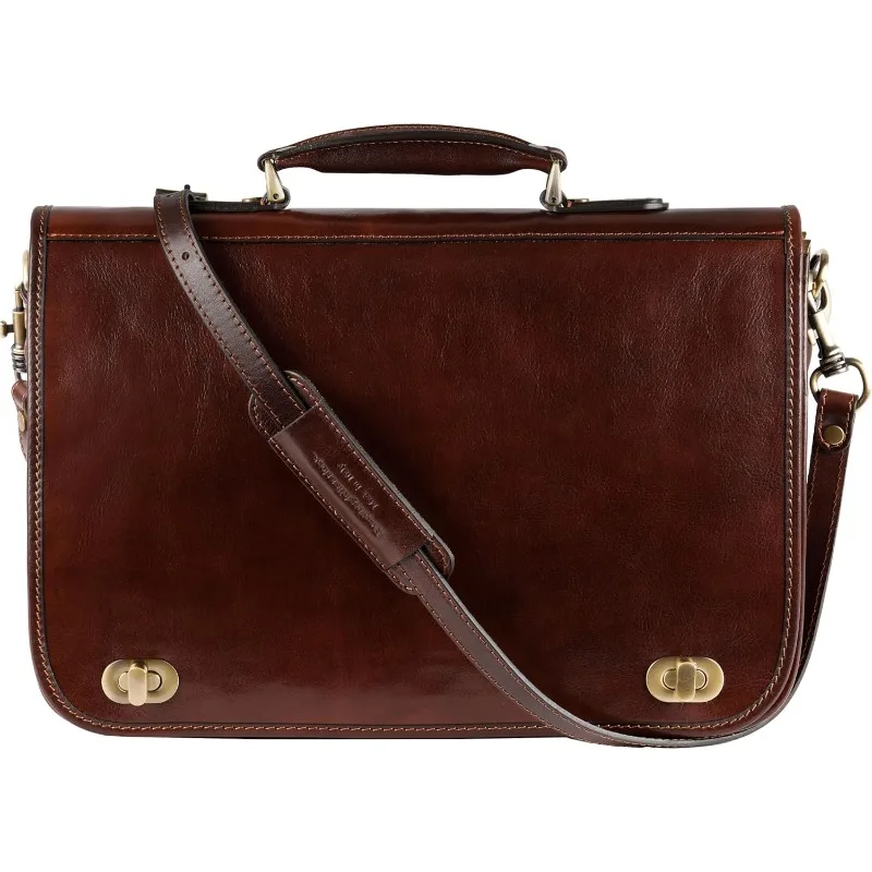 Leather Briefcase for Men - Italian Full Grain Leather Laptop Bag - Messenger Bag