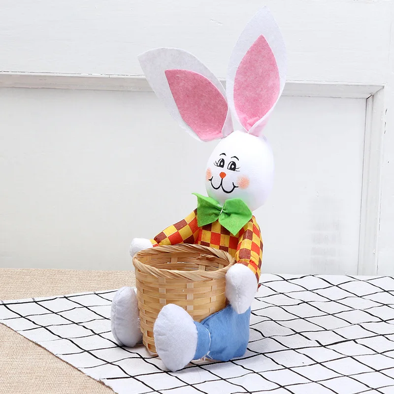 Easter Decoration Rabbit Basket Eggs Candy Gift Basket Portable Multipurpose Storage Basket Party Supplies Living Room Decor