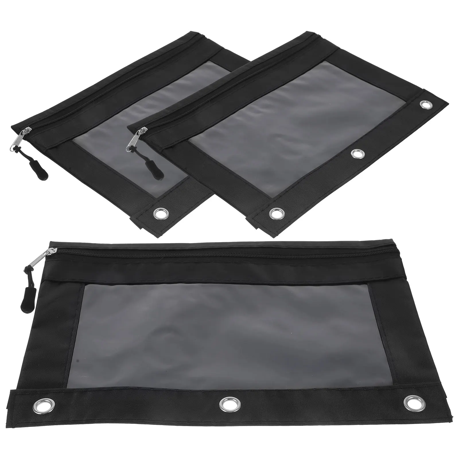 3 Pcs Transparent Pencil Bag Large Capacity Binder White File Pouch Polyester Office School Supplies Zipper Case Storage