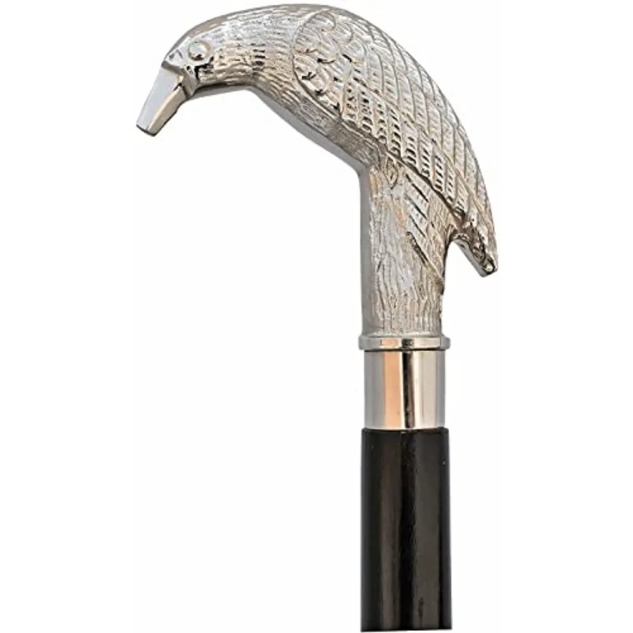 Bastón de madera para caminar para hombres y mujeres, con cabeza de cuervo de latón plateado, bastón de diseño de moda con punta de goma y latón, para abuelos.