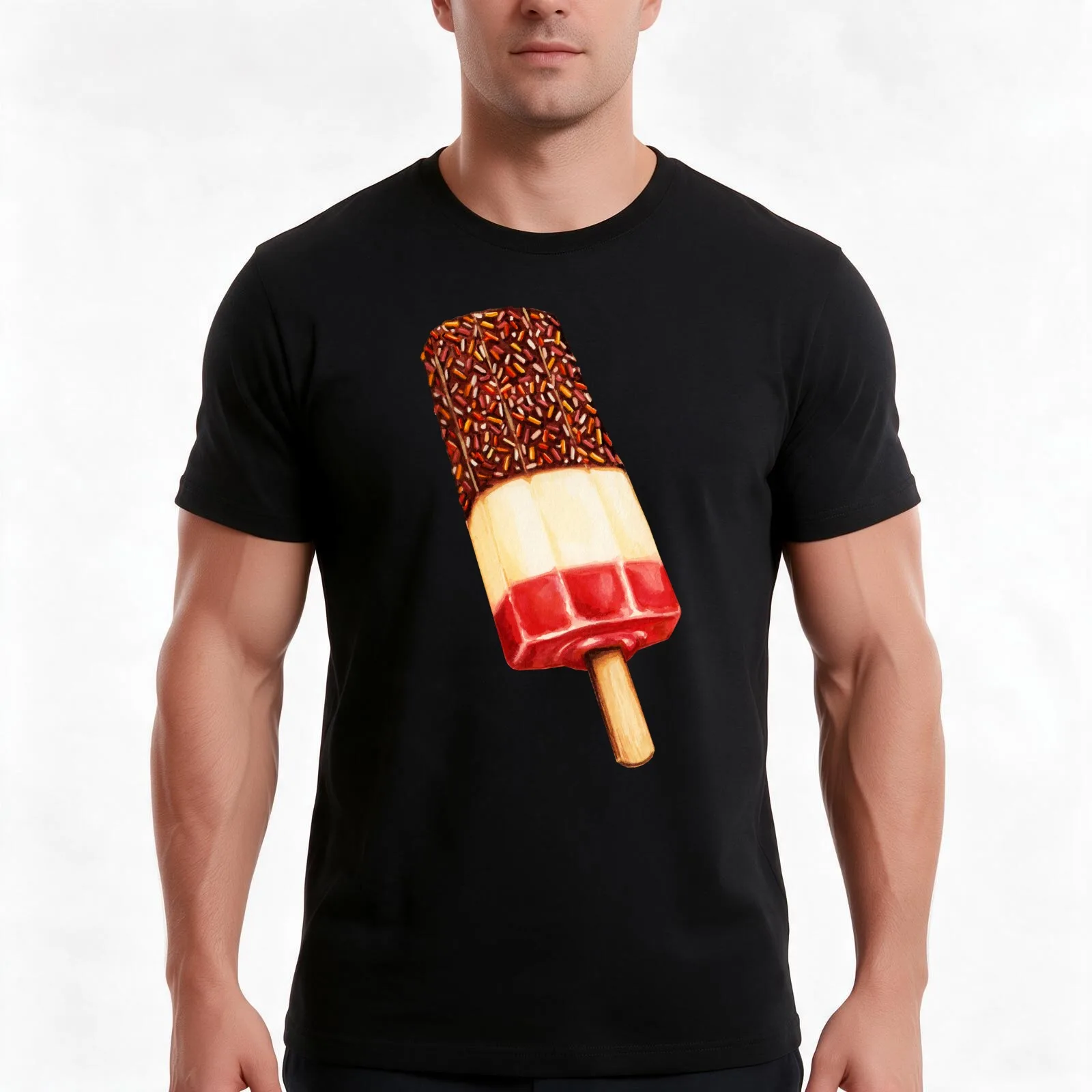 Fab Ice Lolly Pattern T-Shirt, Summer Casual Cotton Tee, Oversized Streetwear Tops, Vintage Graphic Print, Unisex Men Women