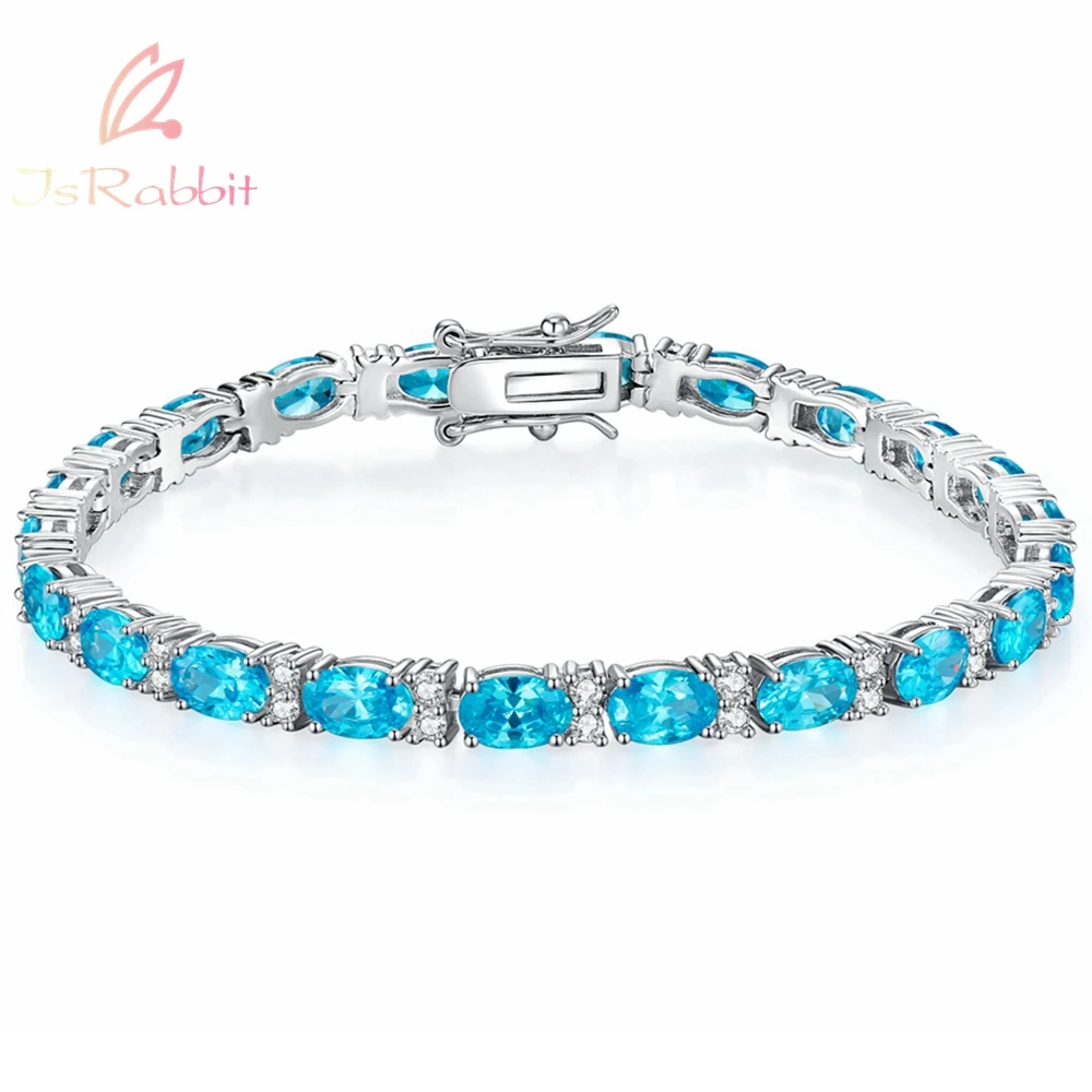 

IsRabbit 18K Gold Plated Oval Cut Lab Grown Sapphires Diamonds Engagement Bracelets for Women 925 Sterling Silver Luxury Jewelry