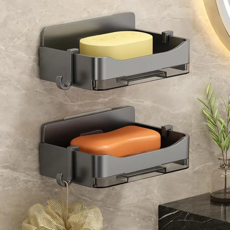 No Drill Wall Mount Soap Dish Drainable Self Adhesive Plastic Soap Holder for Bathroom Kitchen Countertop Use
