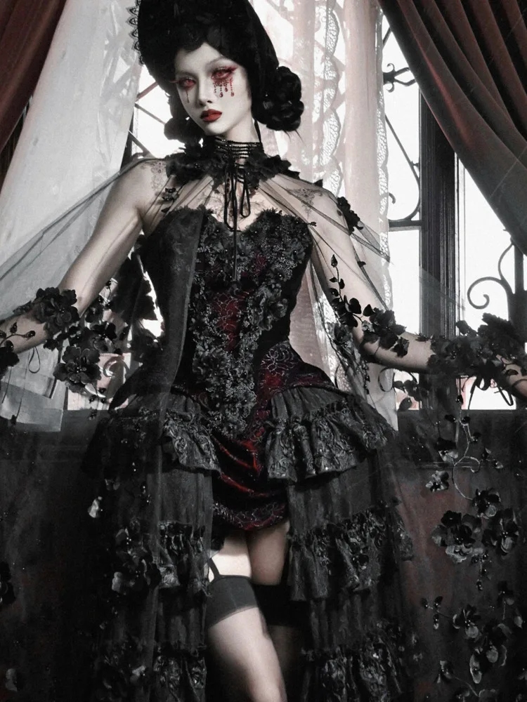 

Новый фиеста карнавал Хэллоуин косплей готический бисер вышивка плащ с капюшоном пальто Хэллоуин черный