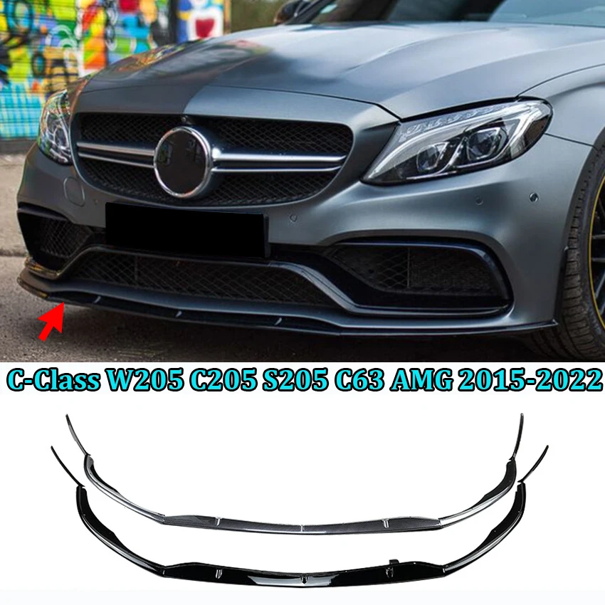 

Car Front Bumper Lip Diffuser Spoiler For Mercedes-benz C-Class W205 C205 S205 C63 AMG 2015-2022 Body Kits Tuning Gloss Black