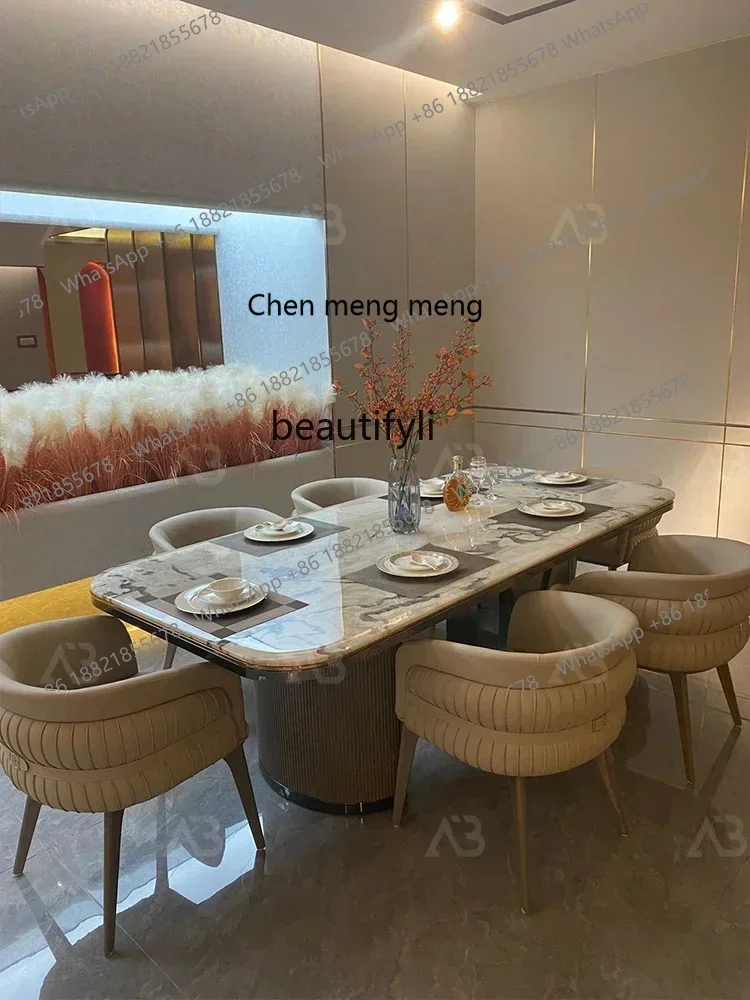 

Italian Minimalist Dining Tables and Chairs Set Villa Restaurant Dining Luxury Stone Home Long Table