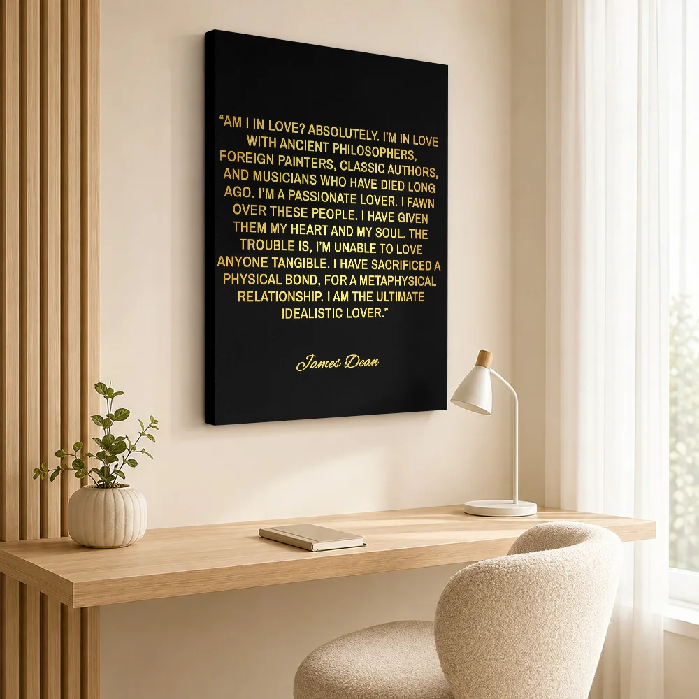 James Dean Quote Framed Canvas Poster Customized Photo Gold Typography Illustration Wall Art For Media Lounge Movie Lover Gift