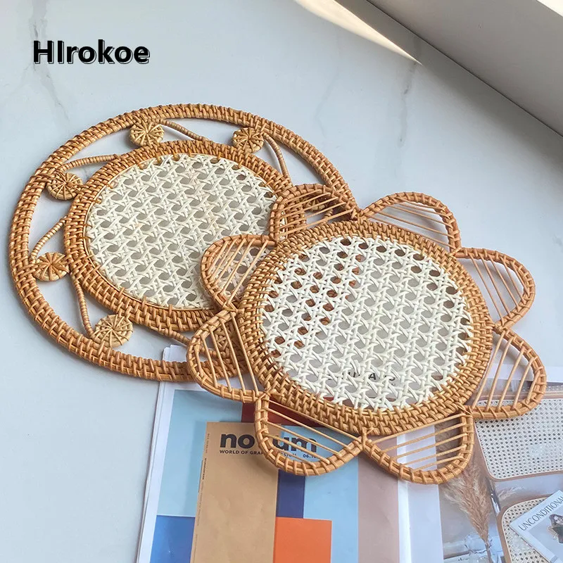 

Rattan Weaving Mat Cushion Wall Hanging Decoration Tea Coaster Coffee Cup Anti-Scalding Insulation Mat Rattan CushionHome Dining