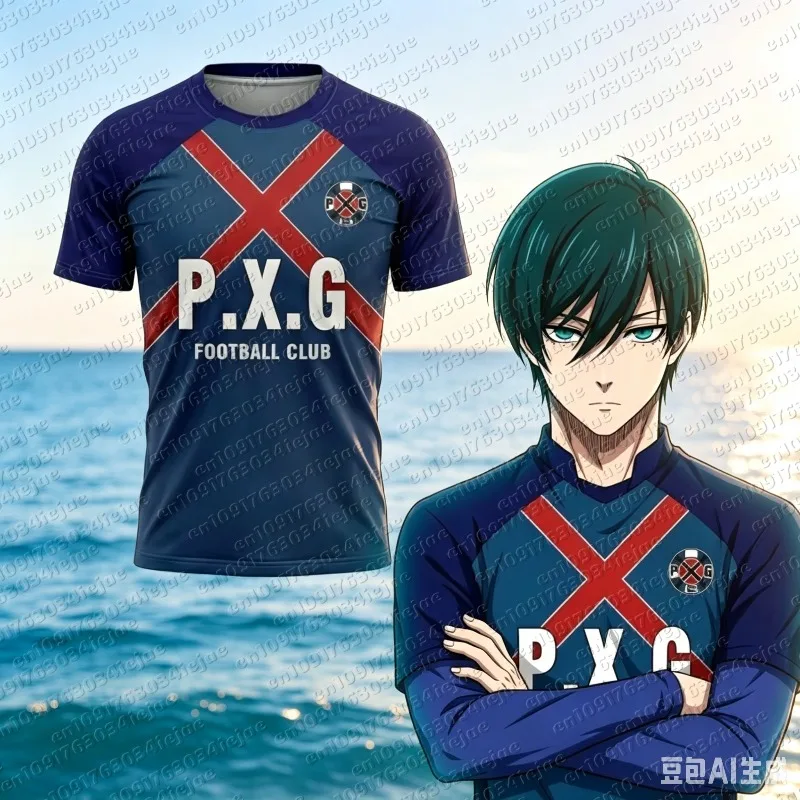 2026 Sommer P.X.G Blue Lock Japanisches Anime-Trikot Fußballuniform Shidou Cosplay T-Shirts Herren- und Kinder-Freizeit-Sportoberteile