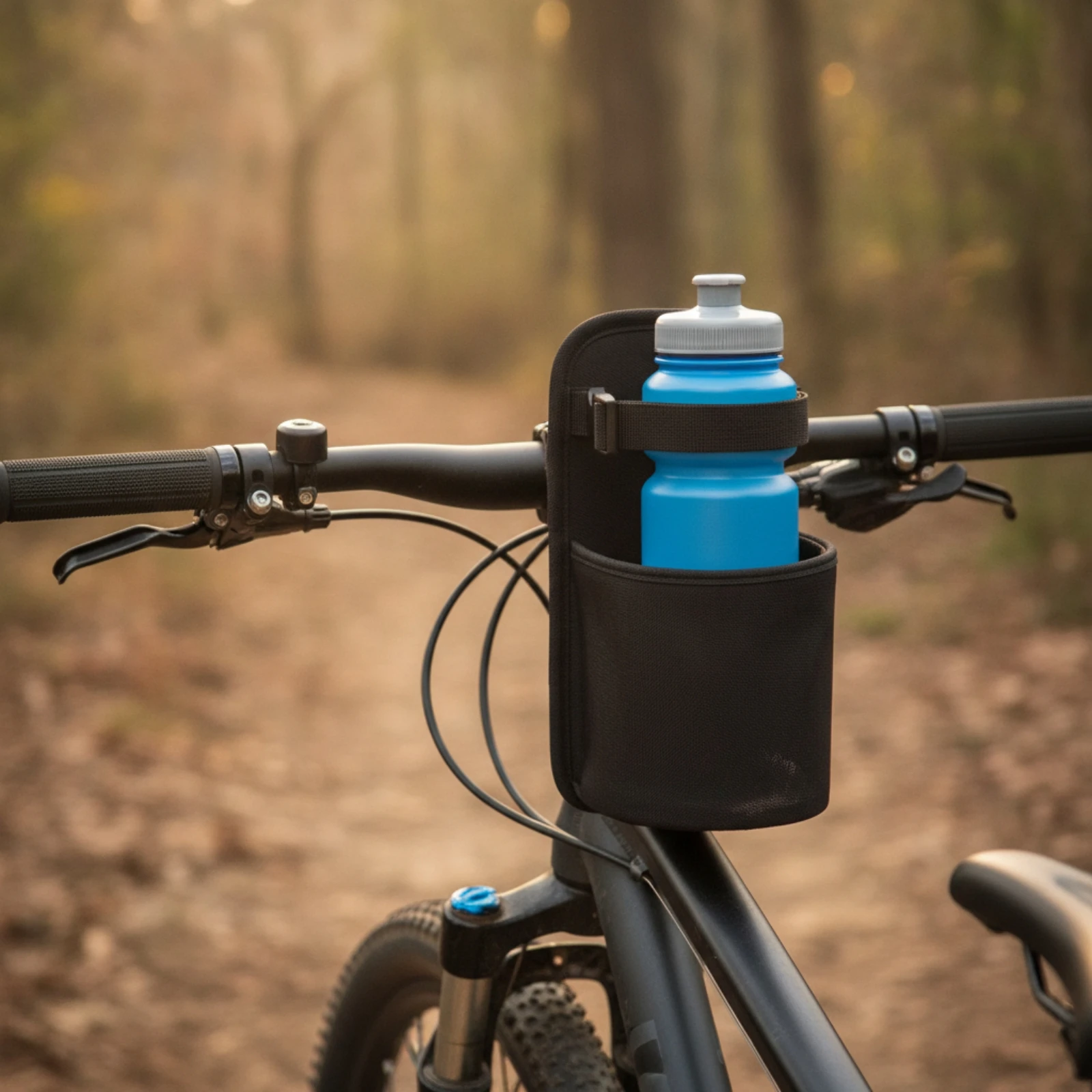 Water Bottle Holder with Pocket Heavy-Duty Strap-on Cup Holder Quick-Drain for Cyclists, Strollers, Wheelchairs