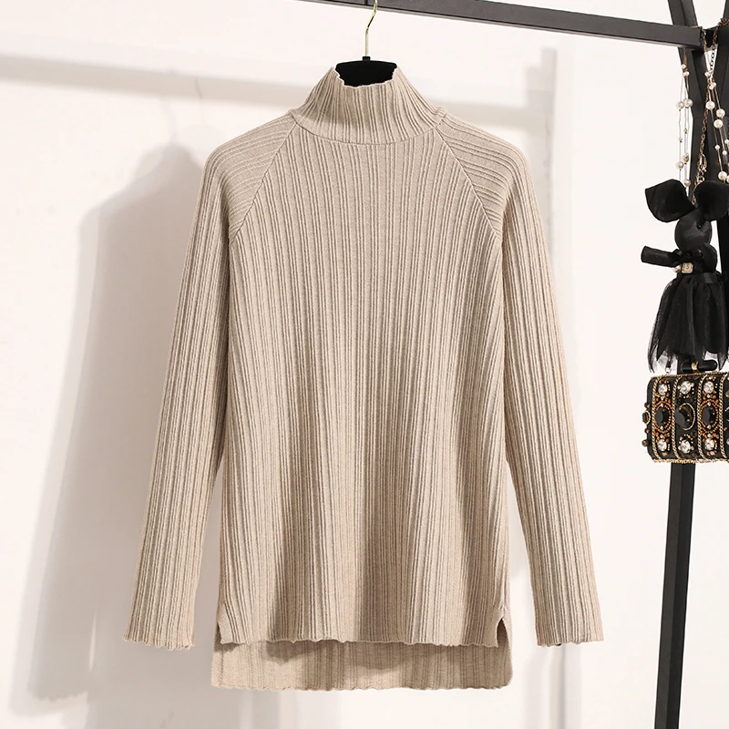 

Turtleneck Basic Jumper Women Plus Size Pullover Autumn Winter 2025 Knitting Sweater Long Sleeve Soft Solid Irregular Knit Tops