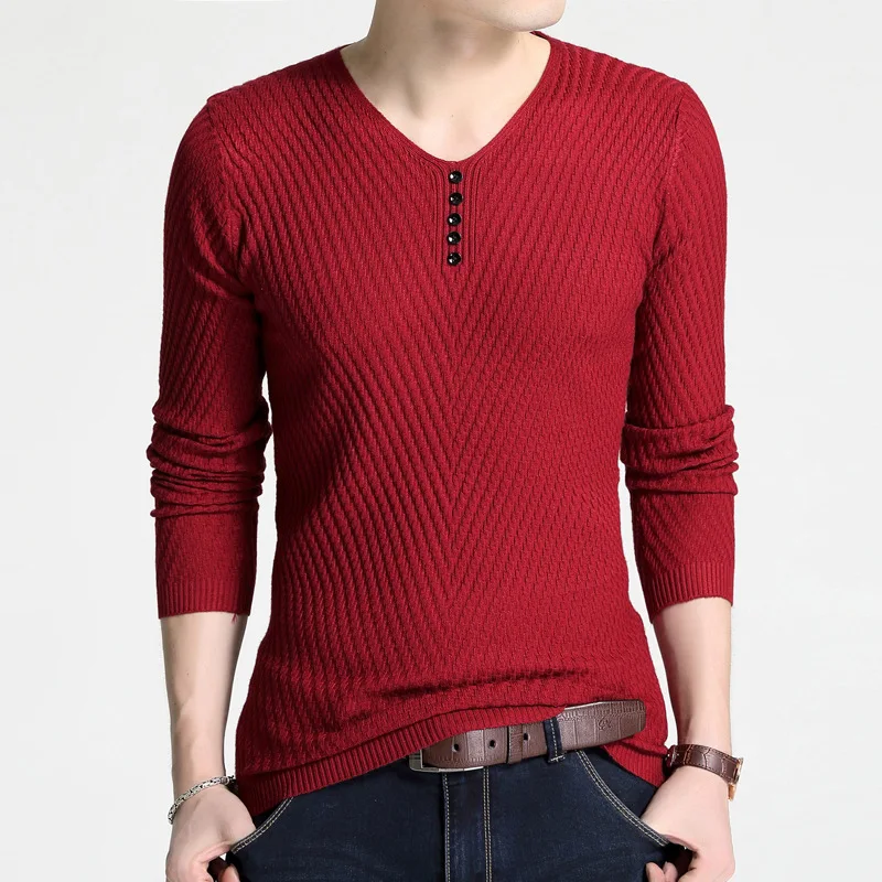 Liseaven Autumn Winter Men\'s Solid Color Sweater V-Neck Pullovers Mens Pull Homme Clothing Men Sweaters