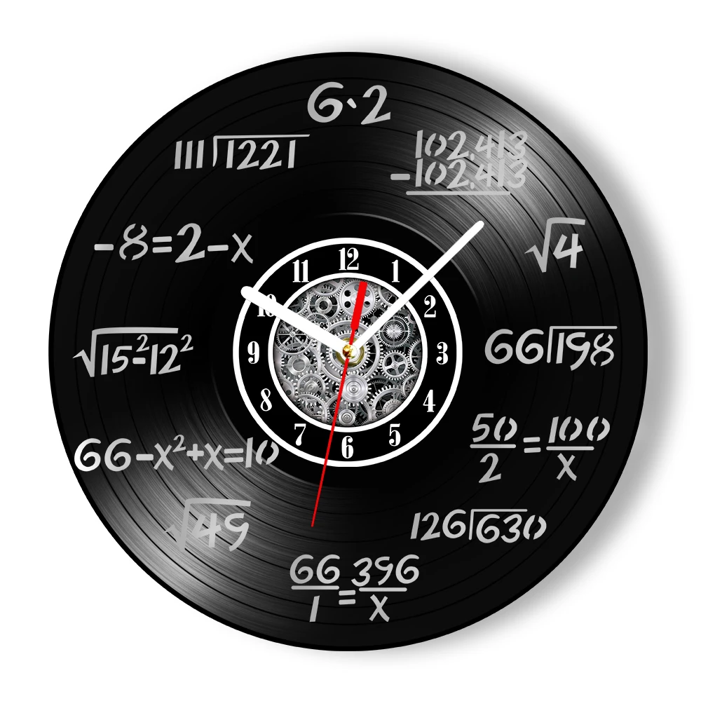 Math Fomulas Vinyl LP Record Wall Clock For Home School Classroom Mathematical Equations Artwork Retro Music Album Wall Clock