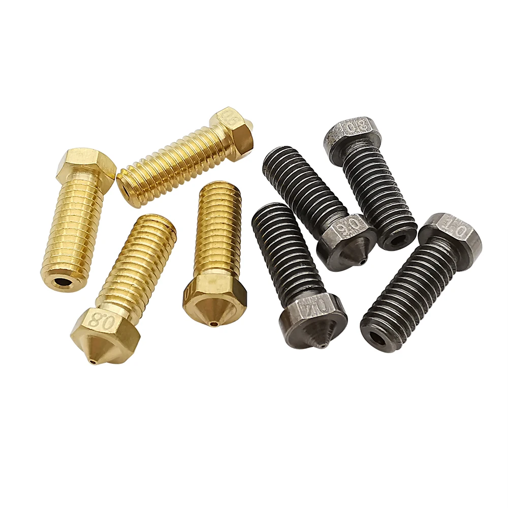 5Pcs E3D V5 V6 Volcano Nozzle Brass 1.75mm Filament Hard Steel M6 Thread 0.3mm-1.2mm Hotend Nozzles 3D Printer Accessories