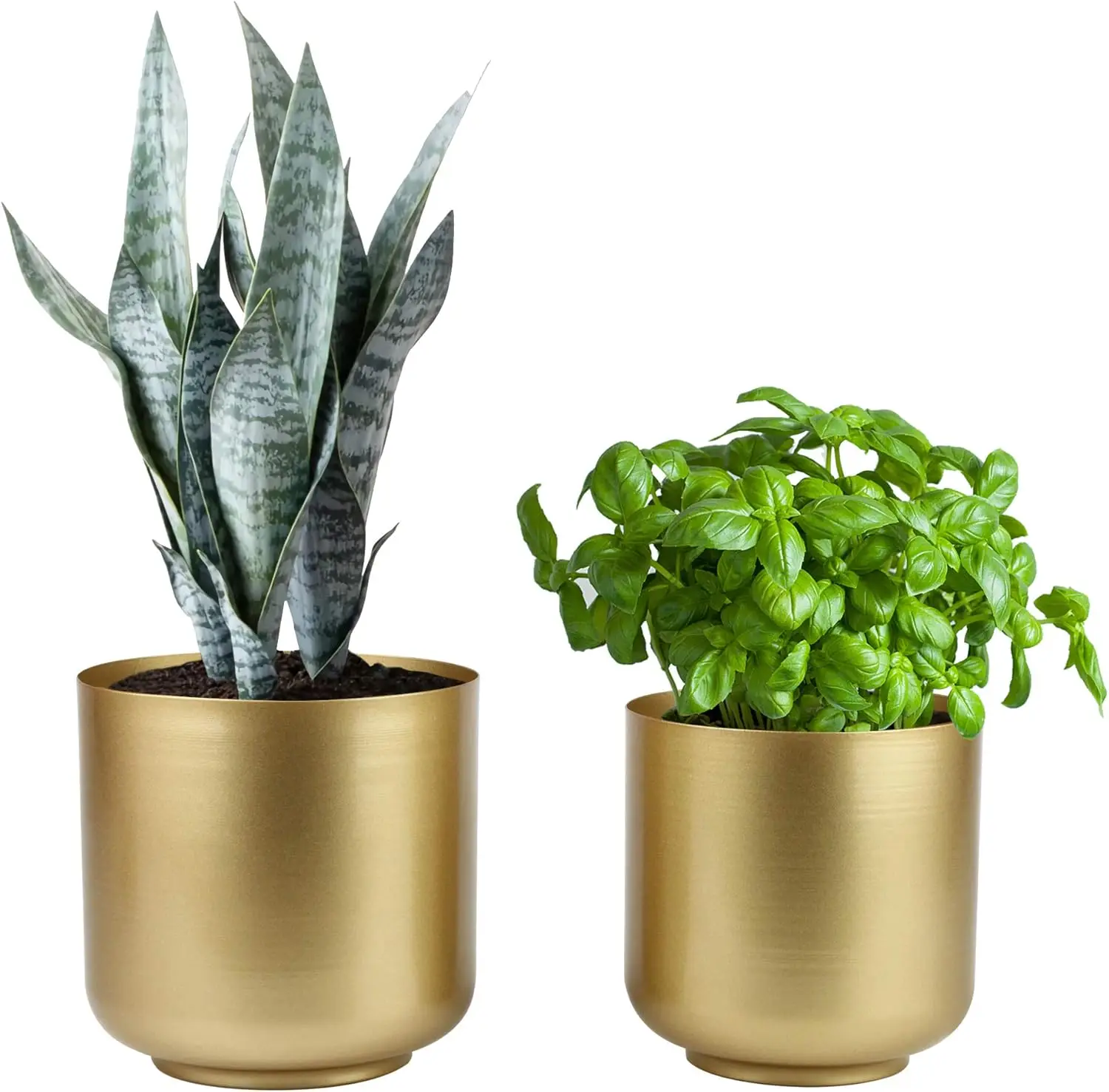 

Large Gold Metal Plant Pots with Drain Holes, Indoor Decorative Flower Pots for Succulents and Cacti (8+7.1 Inch)