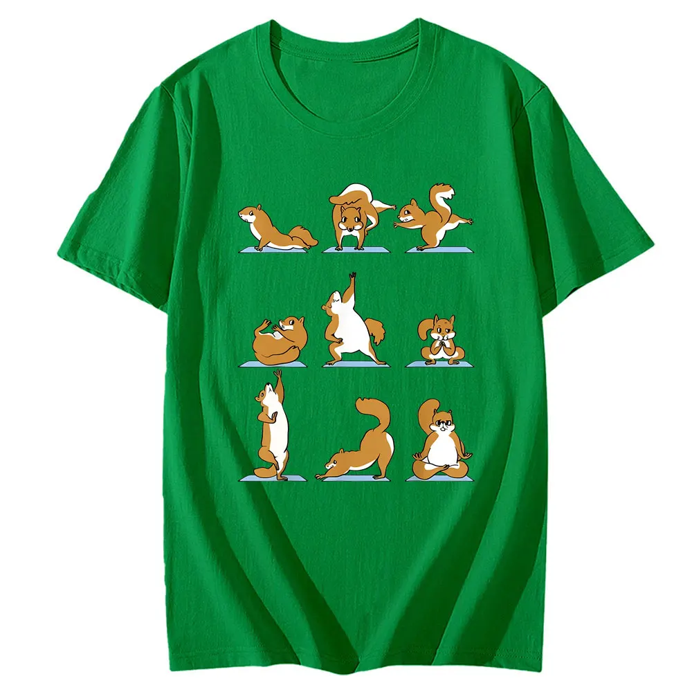 Funny Squirrel Yoga T-shirt Unisex Summer Top Cotton Tshirt Cool Breathable Kawaii Tshirts Cotton Undershirt XS-3XL