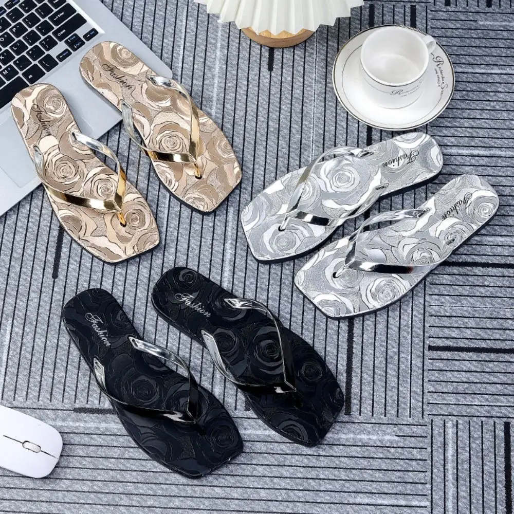 Casual antislip glanzende bloemslippers PU-leer Zachte zool Strandslippers Zoete strandkleding Schoenen Zomerdia's Sandalen Dames