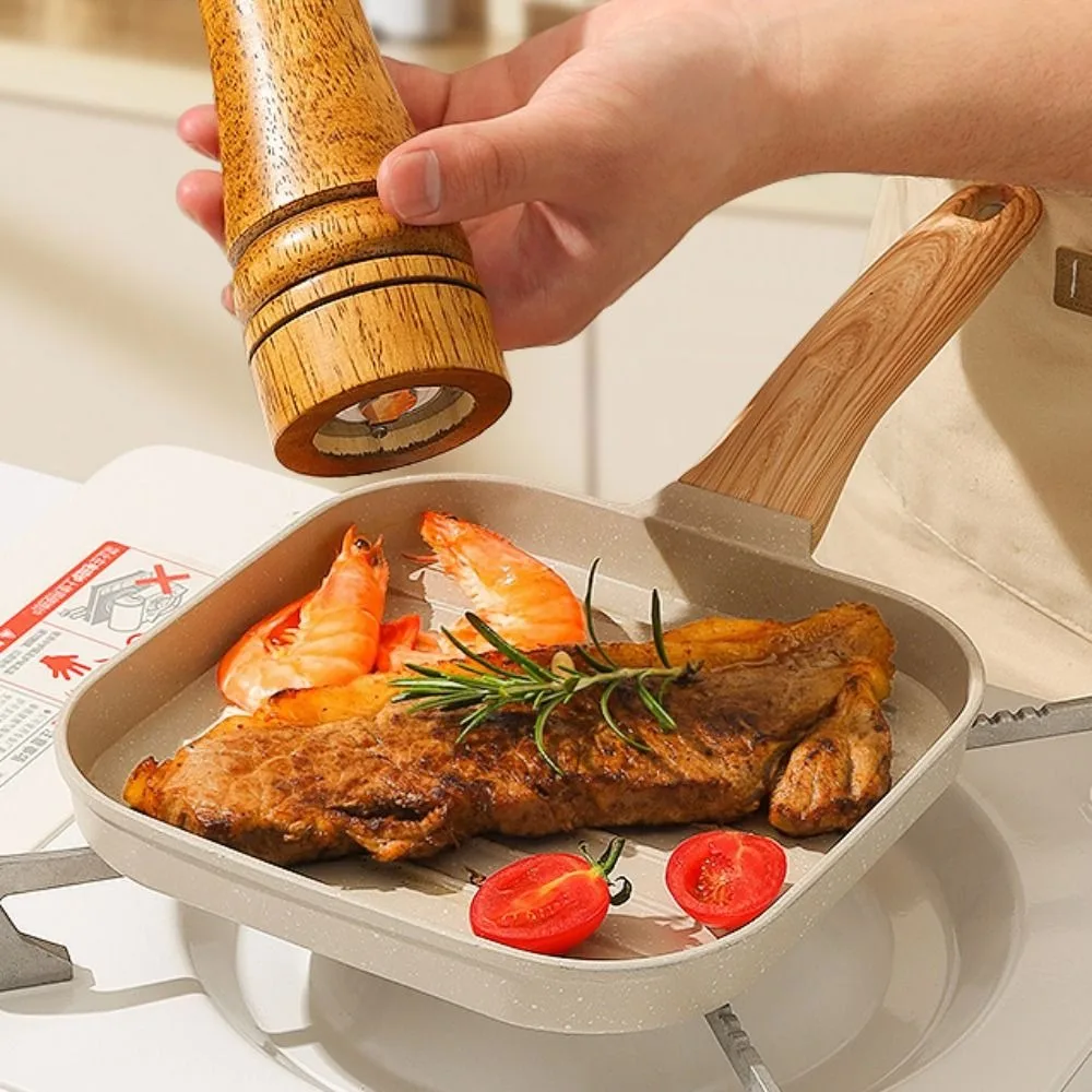 

Household Heat-Resistant Handle Steak Pan Non-stick Square Omelette Pan Striped Pattern Universal Egg Griddle Pan Stove Top