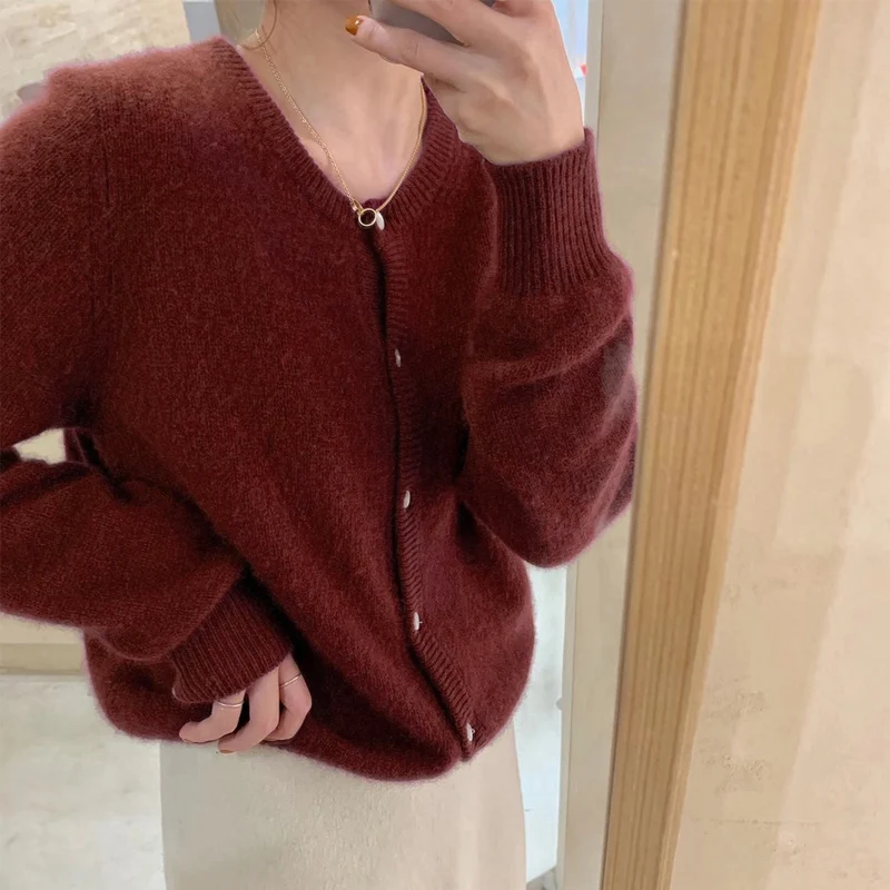 Women's 2023 Fashion New Autumn Sweaters Long Sleeve Solid Color Feminine Coats Round Neck Loose Comfort Casual Knitted Cardigan