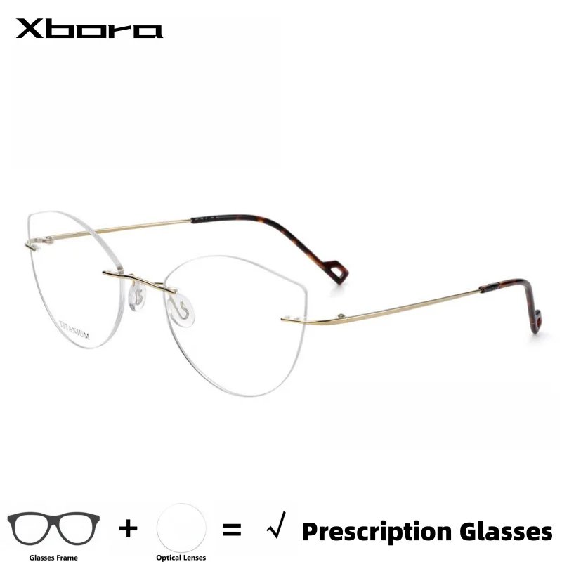 

Xbora 2025 New Playful and Elegant Women's Cat's Eye Rimless Prescription Glasses, Titanium Alloy Rich Colors RT002