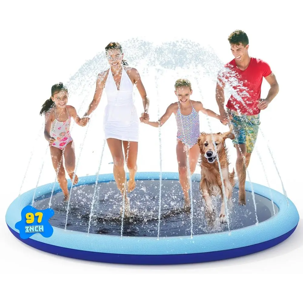 

97-дюймовый брызговик для детей и собак, очень большой спринклерный коврик, нескользящий утолщенный бассейн, летние водные игрушки на открытом воздухе, задний двор F