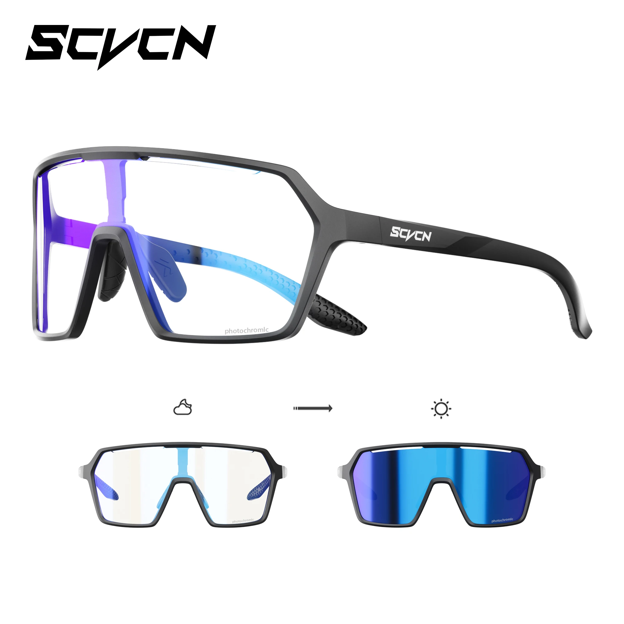 SCVCN Photochrome Sonnenbrille für Herren, Fahrradbrille UV400n, Damen-Fahrbrille, MTB-Rennrad-Sportbrille, Laufbrille
