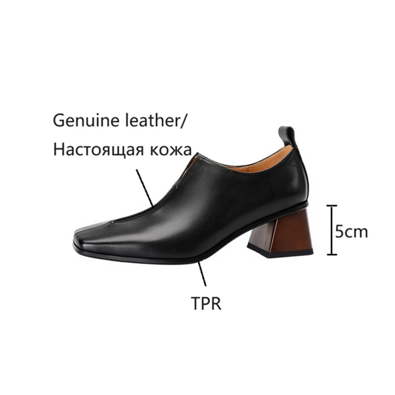 NEW Spring/Autumn Women Loafers Genuine Leather Shoes for Women Square Toe Chunky Heel Female Shoes Elegant Concise Women Pumps